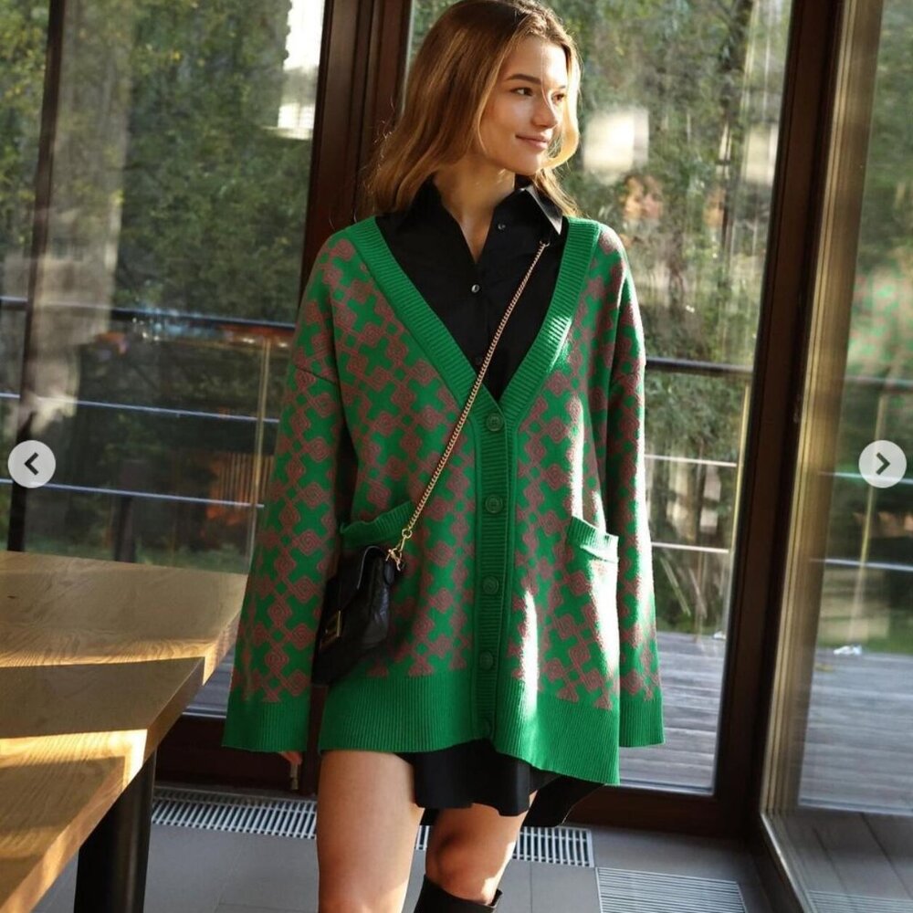 Boho Chic Oversized Diamond Pattern Cardigan | Ea… - image 1